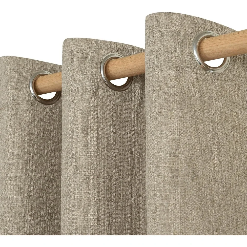 Grommet Top Textured Beige Curtain Panels Room Darkening Window‎ Drapes